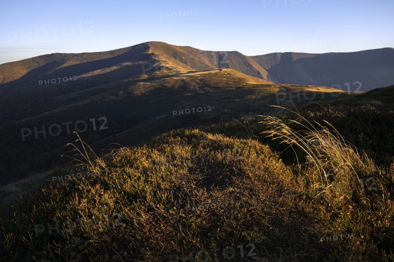 Ukraine, Zakarpattia region, Carpathians, Borzhava, Carpathian Mountains at sunset