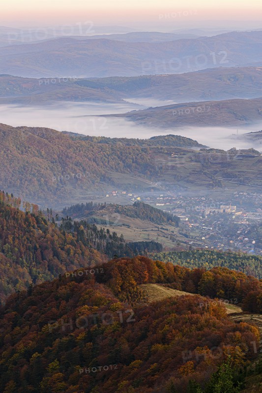 Ukraine, Zakarpattia region, Carpathians, Borzhava, Carpathian Mountains at sunset