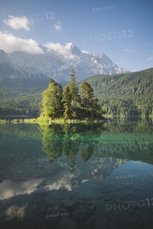 Germany, Bavaria, Eibsee, Scenic view of Eibsee lake in Bavarian Alps Germany at sunrise