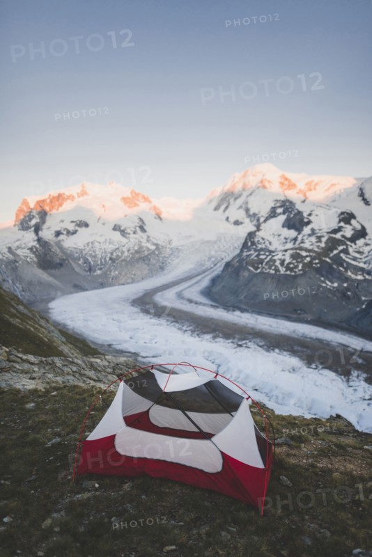 Tent by Gorner Glacier in Valais, Switzerland