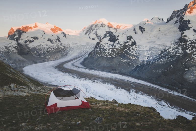 Tent by Gorner Glacier in Valais, Switzerland