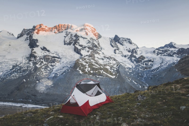 Tent by Gorner Glacier in Valais, Switzerland