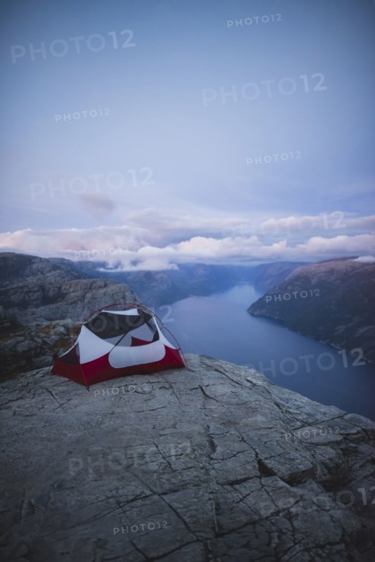 Tent on Preikestolen cliff in Rogaland, Norway