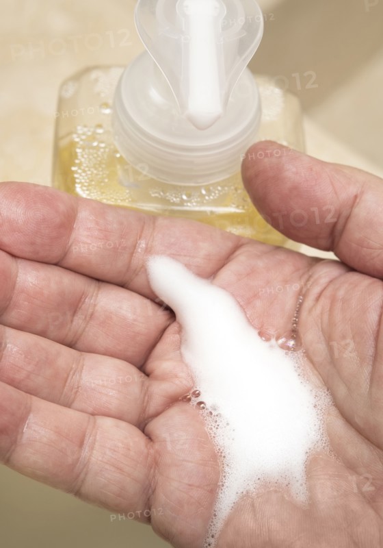 Foaming soap on hand