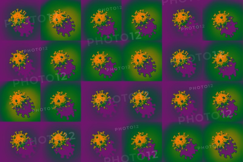 Multi-graphic of Coronavirus models on colorful backgrounds