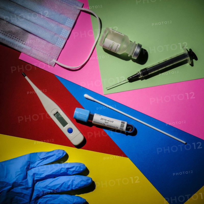 Colorful graphic layout of medical items