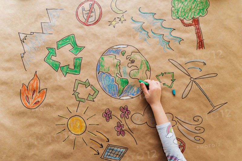 Girl drawing eco friendly poster