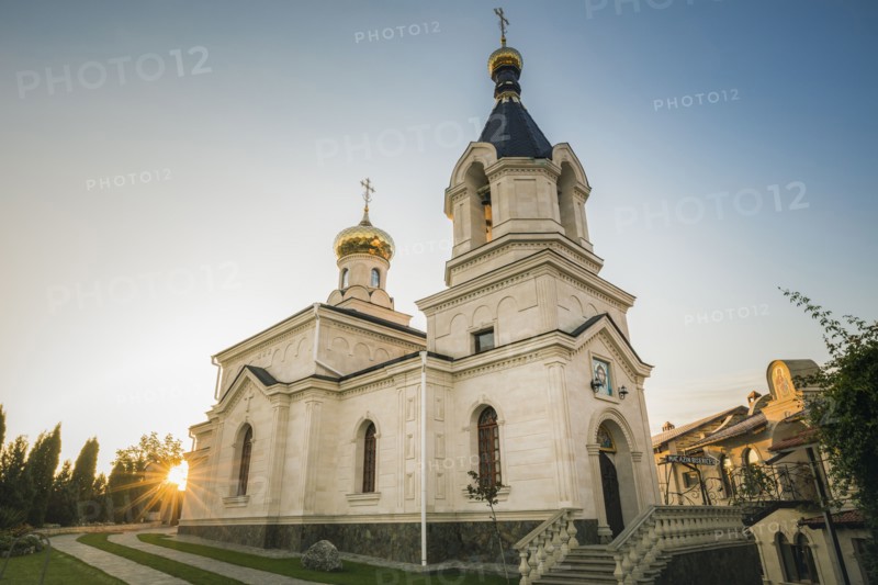Moldova, Orhei, Trebujeni Rejon, Monastery at sunset