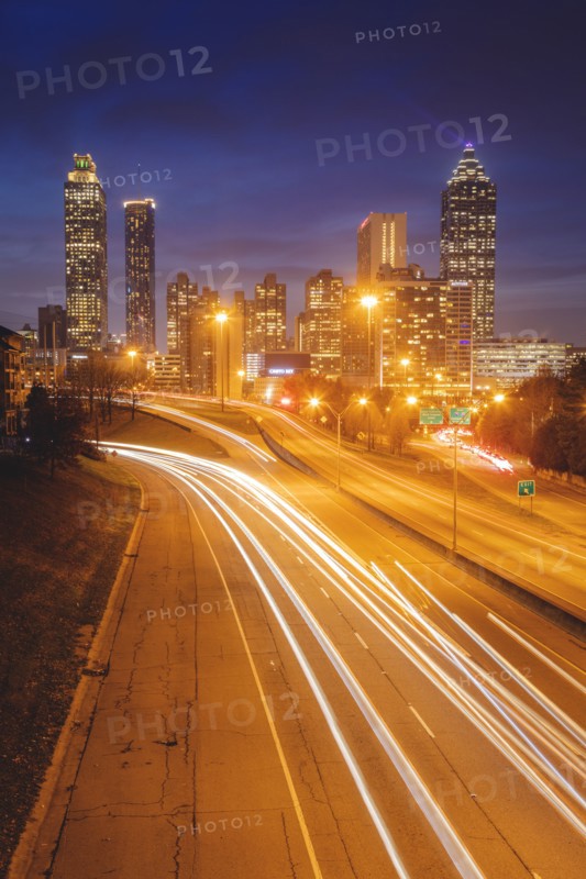 USA, Georgia,  AtlantaTraffic light trails in city at night