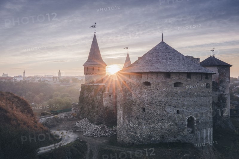 Ukraine, Oblast, Kamianets Podilskyi, Old castle in sunlight