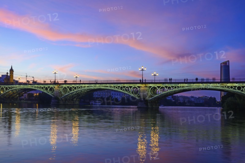 Spain, Seville, Triana Bridge, Triana Bridge over Guadalquivir River