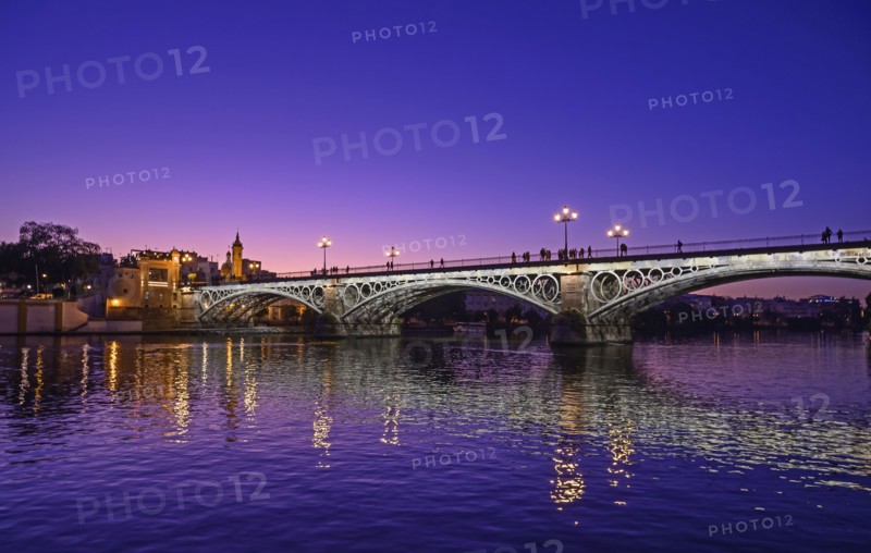 Spain, Seville, Triana Bridge, Triana Bridge over Guadalquivir River