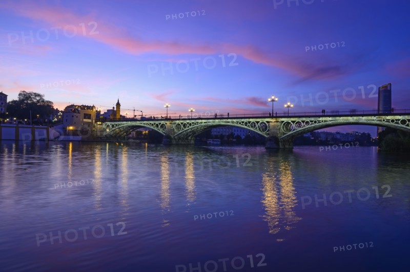 Spain, Seville, Triana Bridge, Triana Bridge over Guadalquivir River