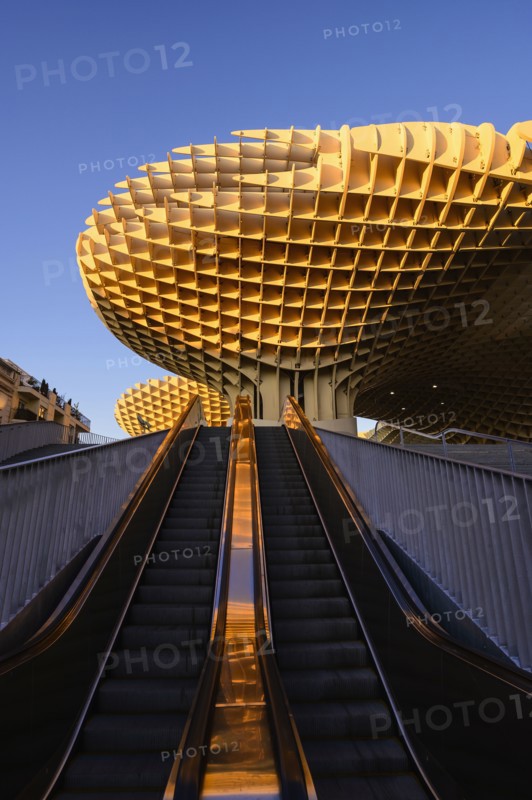 Spain, Seville, Metropol Parasol, Escalator up to Metropol Parasol in Plaza De La Encarnacion