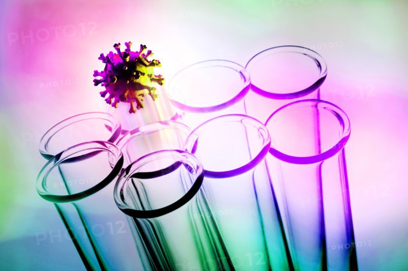 Coronavirus model and test tubes