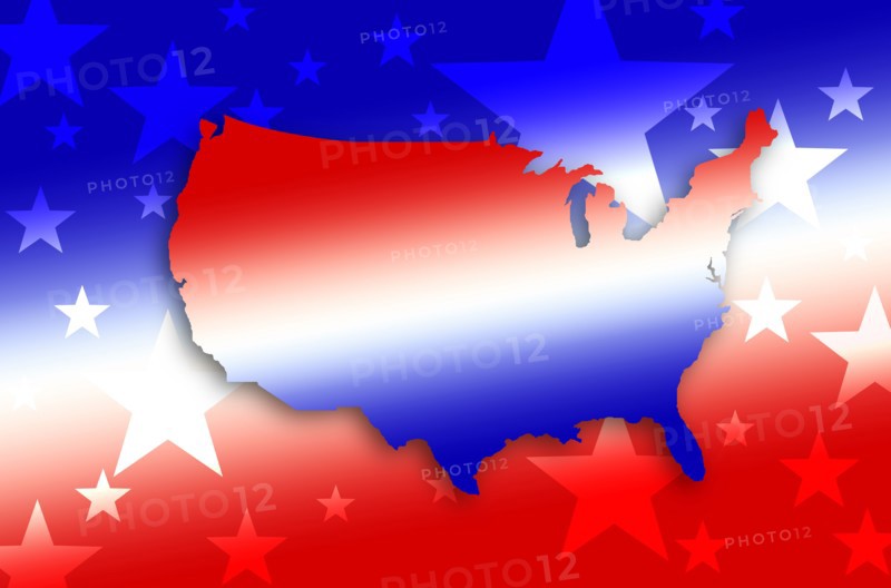 Digitally generated image of shape of USA map and stars