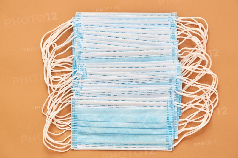 Studio shot of row of surgical masks