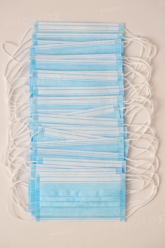 Studio shot of row of surgical masks