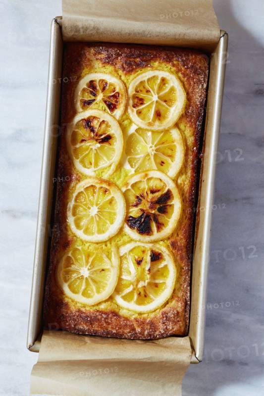 Lemon cake in baking pan