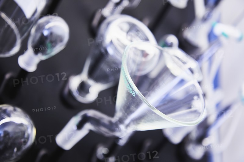 Laboratory glassware on black