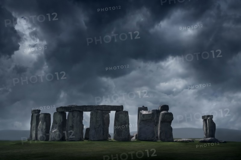 United Kingdom, England, Storm clouds above Stonehenge