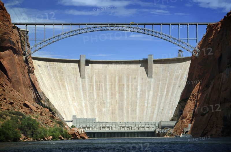 USA, Metal bridge and large dam