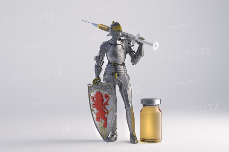 Knight figurine with vaccination against coronavirus