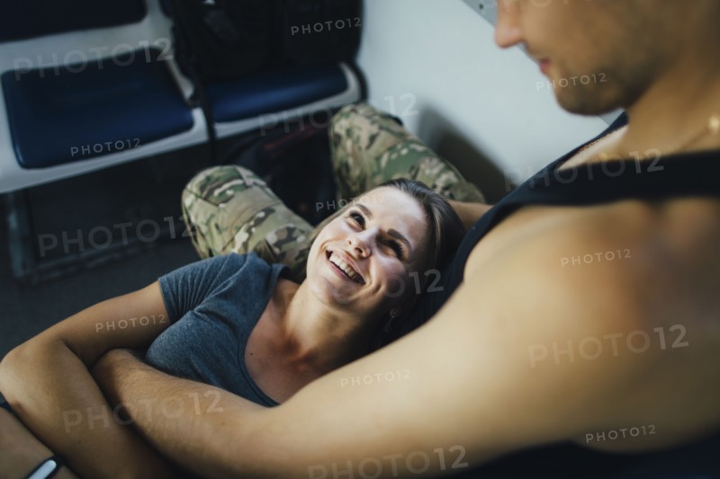 Young couple travelling in train