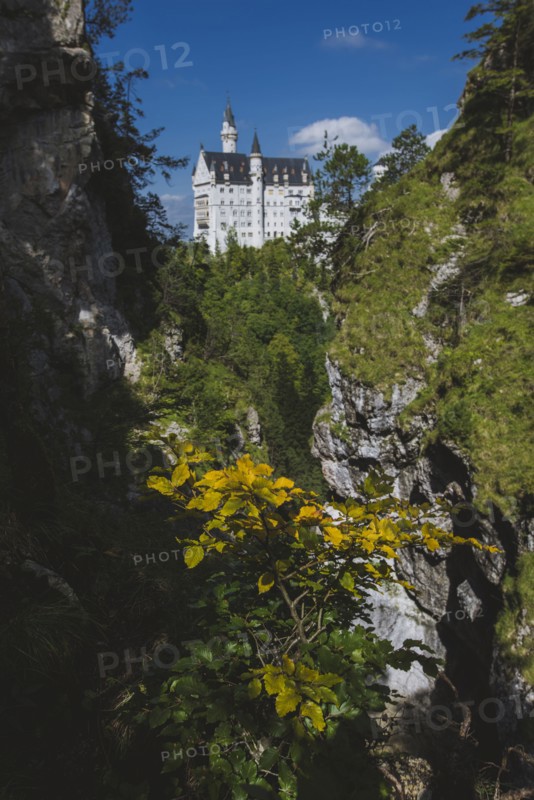 Germany, Schwangau, Scenic canyon with Neuschwanstein castle in autumn