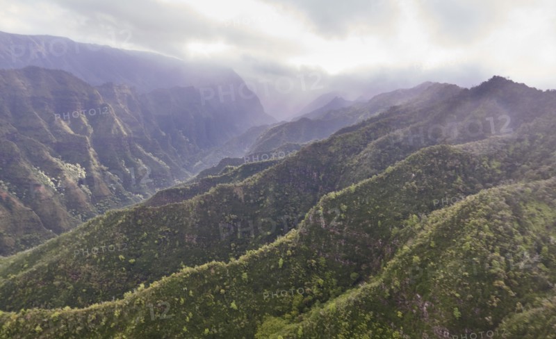 USA, Hawaii, Kauai, Na Pali, Aerial view of mountains covered with forest