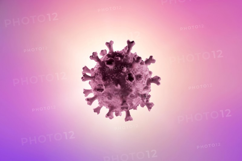 Digitally generated Coronavirus model on pink background