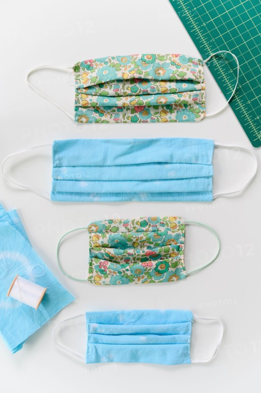 Homemade cloth face masks in various sizes