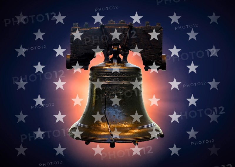 Liberty bell against blue,,