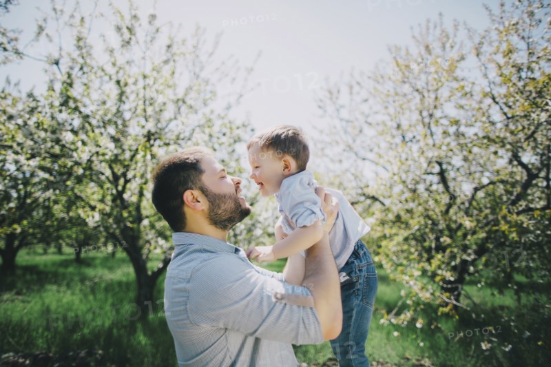 Father with son (2-3) in orchard