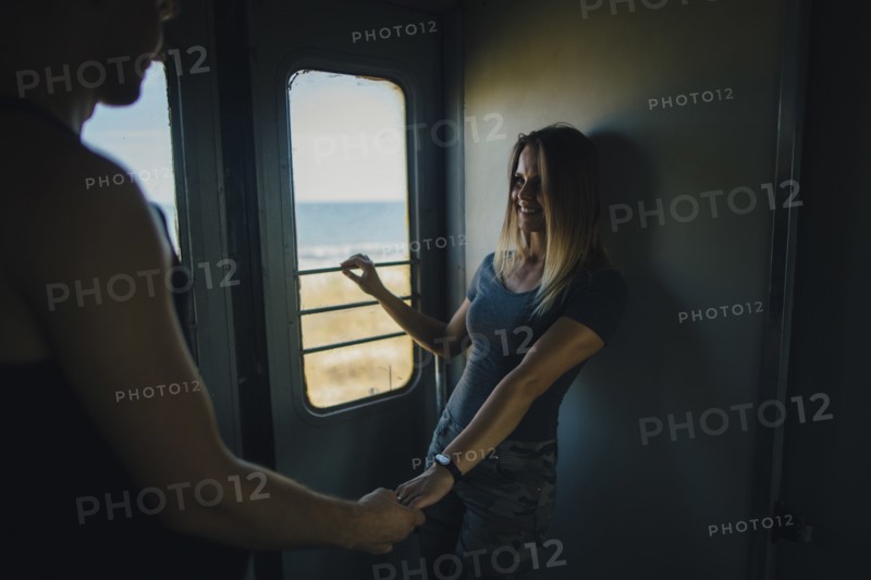 Romantic couple on train