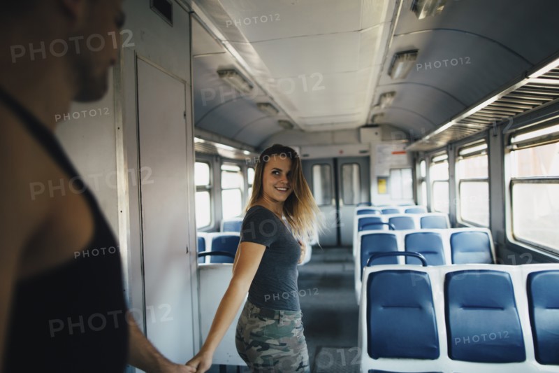 Romantic couple on train