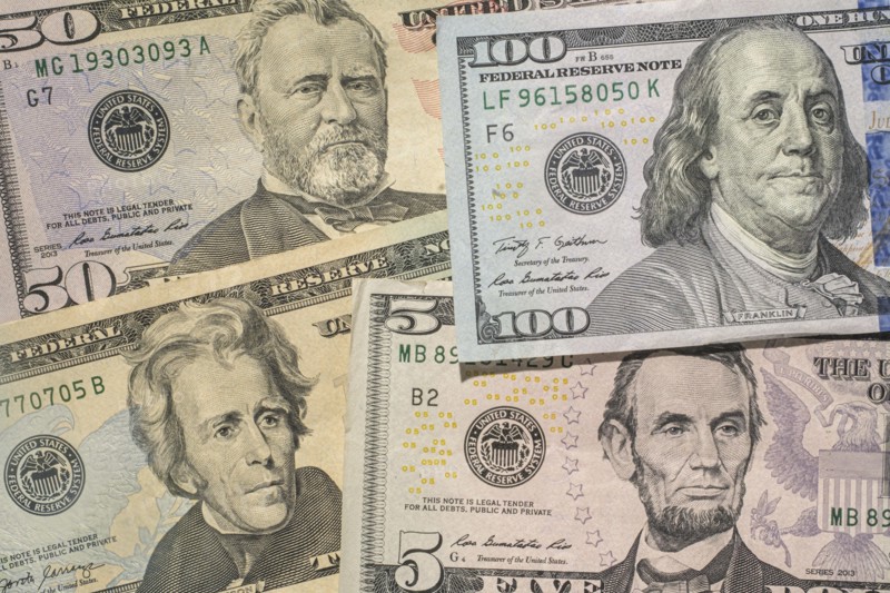 Close up of US paper currency