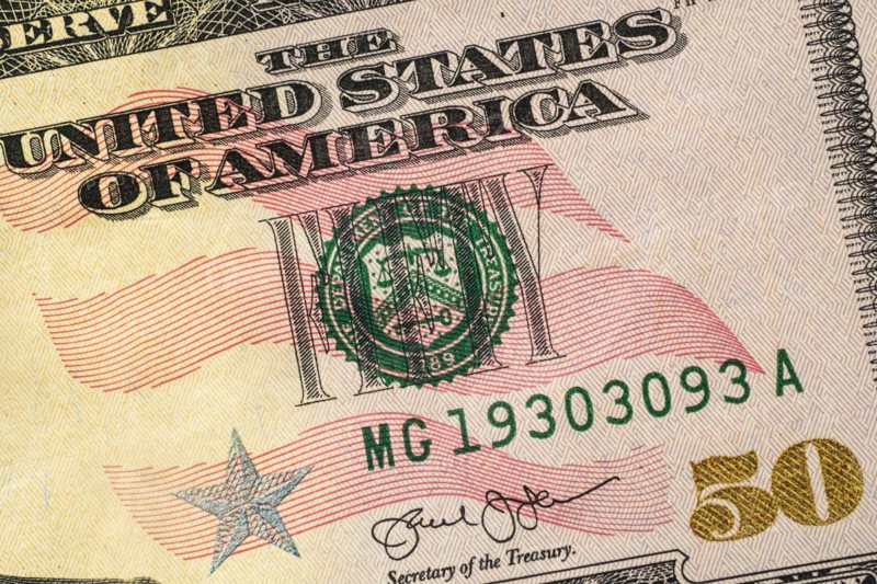 Close-up of US fifty dollar bill