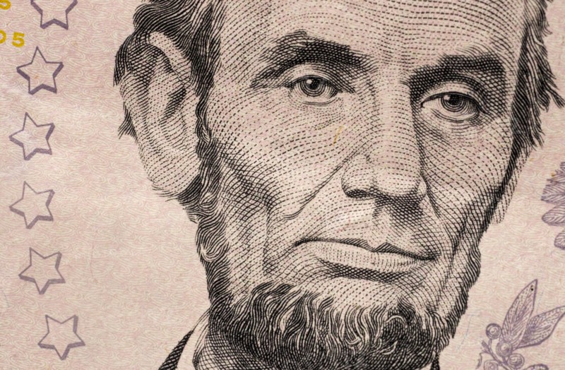 Close-up of US five dollar bill