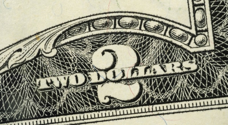 Close up of US two dollar bill