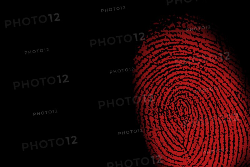 Red fingerprint against black background
