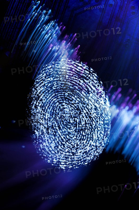 Fingerprint with fiber optic cables in background