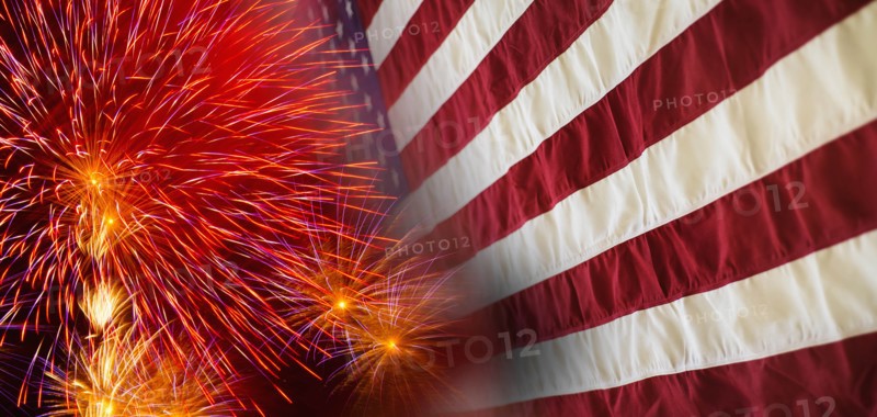 Digital composite of fireworks and american flag