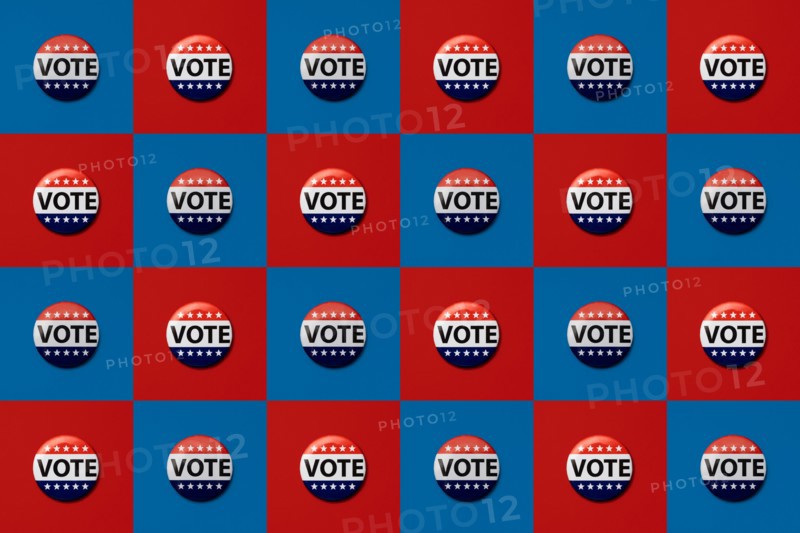 Red and blue pattern of vote badges