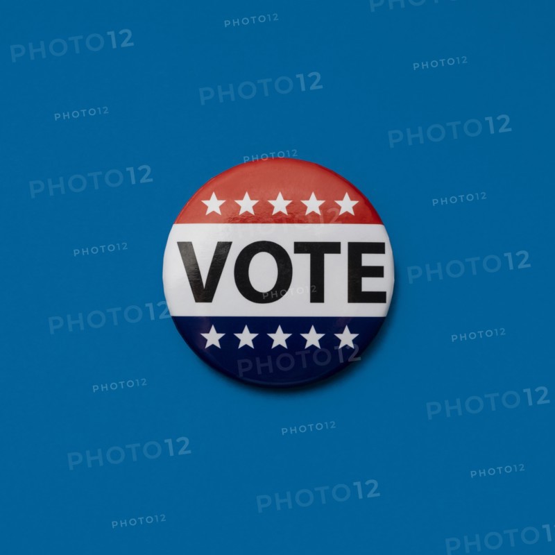 Vote badge on blue background