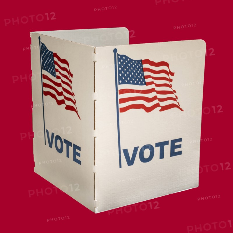 Voting ballot on red background