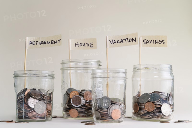 Jars with money saved for various purposes