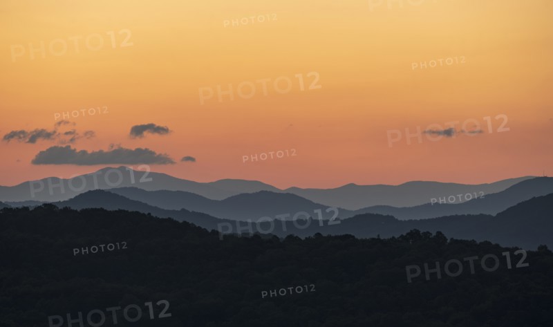 USA, Georgia, Orange sky above Blue Ridge Mountains at sunrise