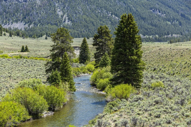 USA, Idaho, Sun Valley, Landscape with river and mountains