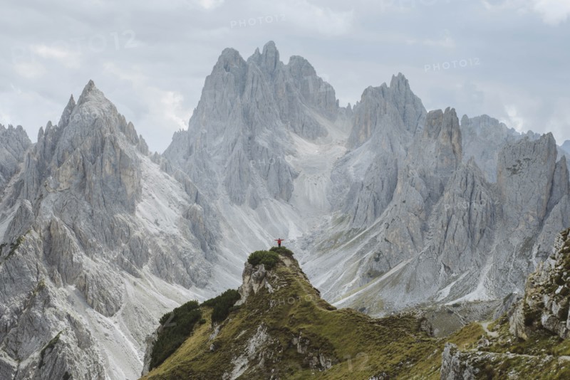 Italy, South Tirol, Belluno, Sexten Dolomites, Cadini di Misurina, Barren mountains on cloudy day